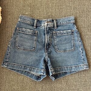 Madewell Patch-Pocket Mid-Blue Denim Shorts